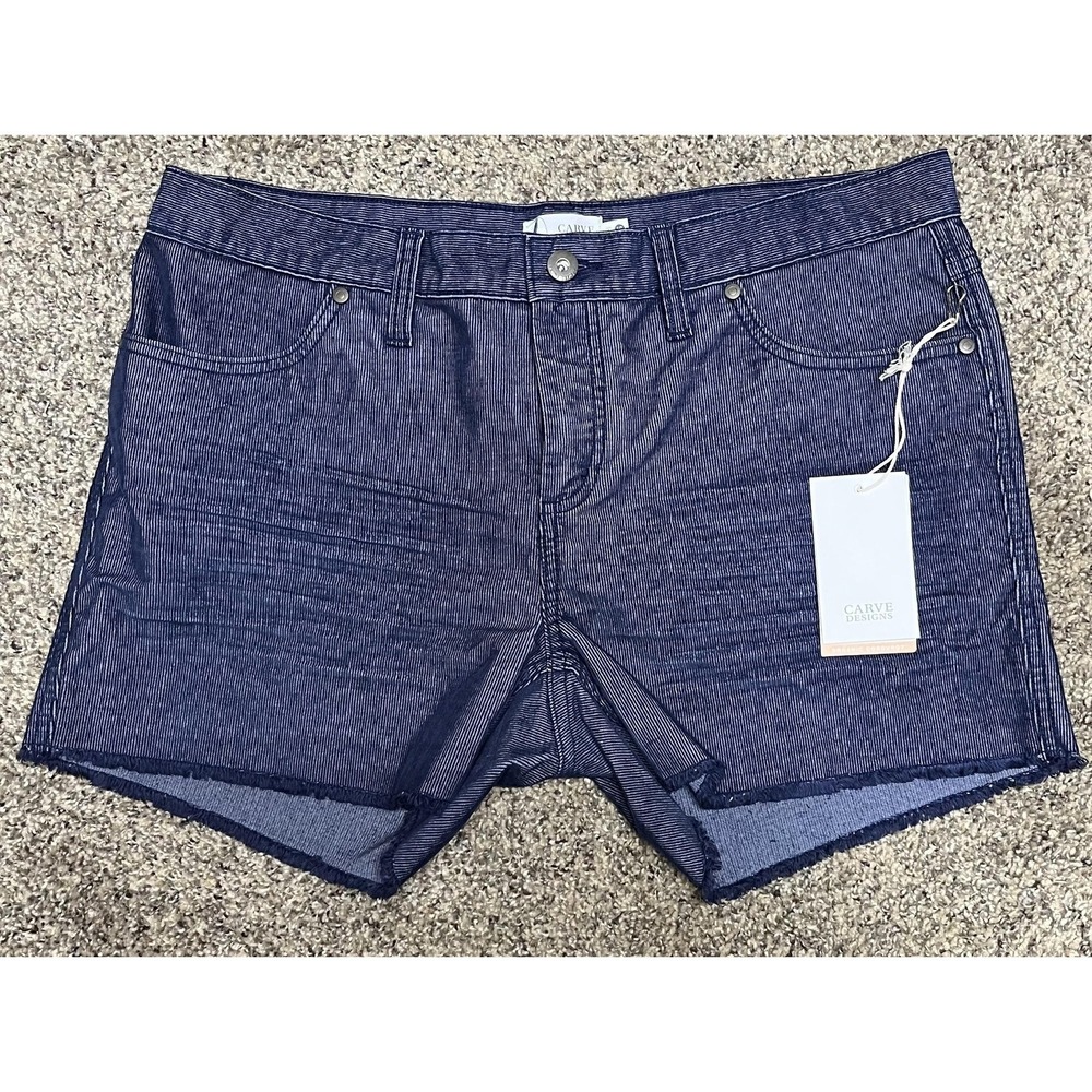 Carve Designs Shorts Womens 10 Blue Organic Corduroy‎ Oahu Cutoff Stripe Stretch